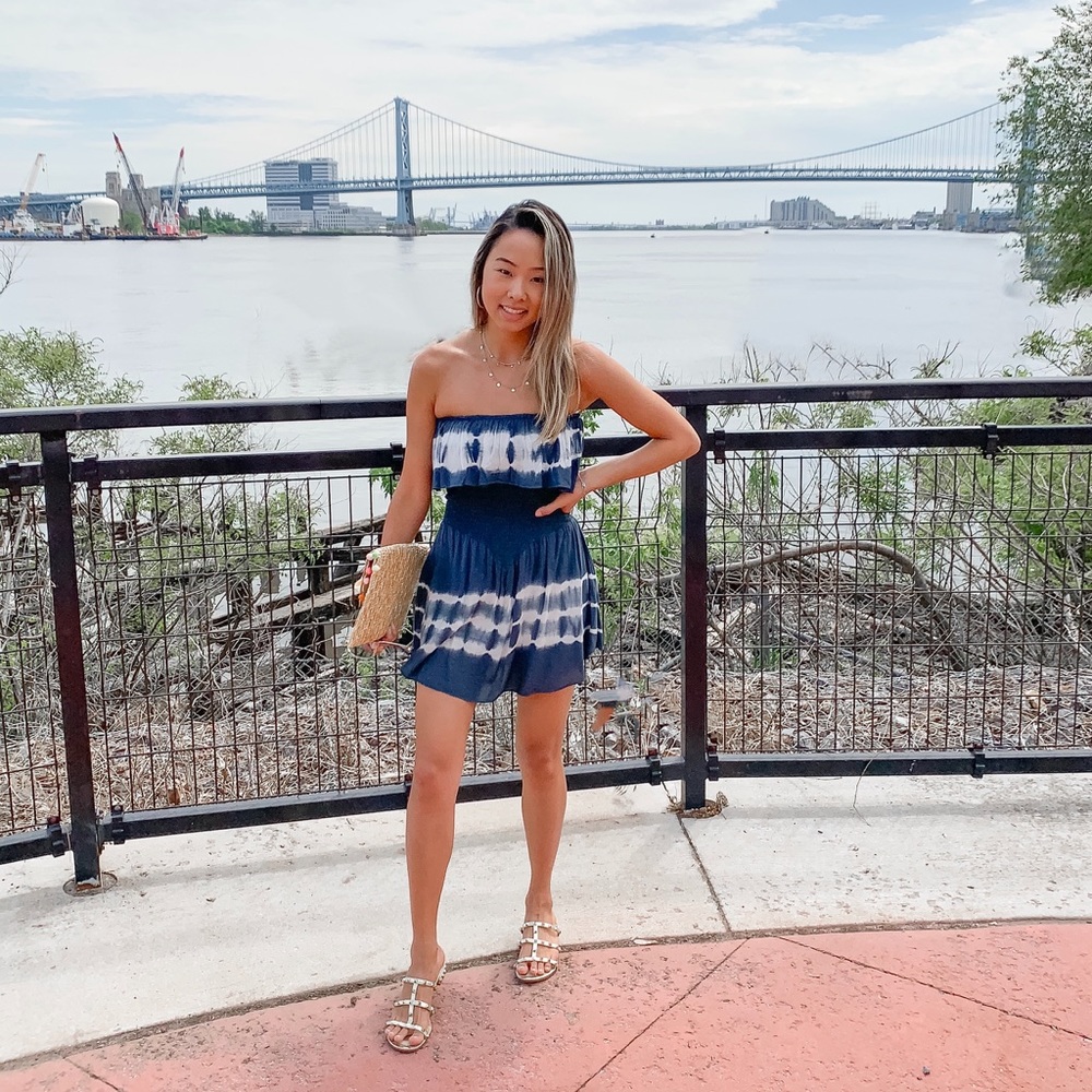 Blue tie-dye romper
